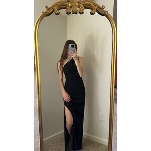 Vintage Laundry Shelli Segal Black Beaded Ruched One Shoulder Dress